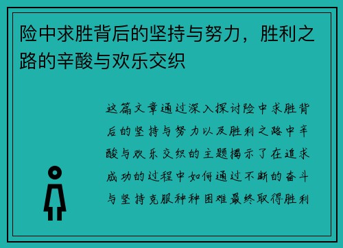 险中求胜背后的坚持与努力，胜利之路的辛酸与欢乐交织