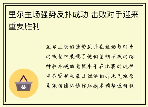 里尔主场强势反扑成功 击败对手迎来重要胜利